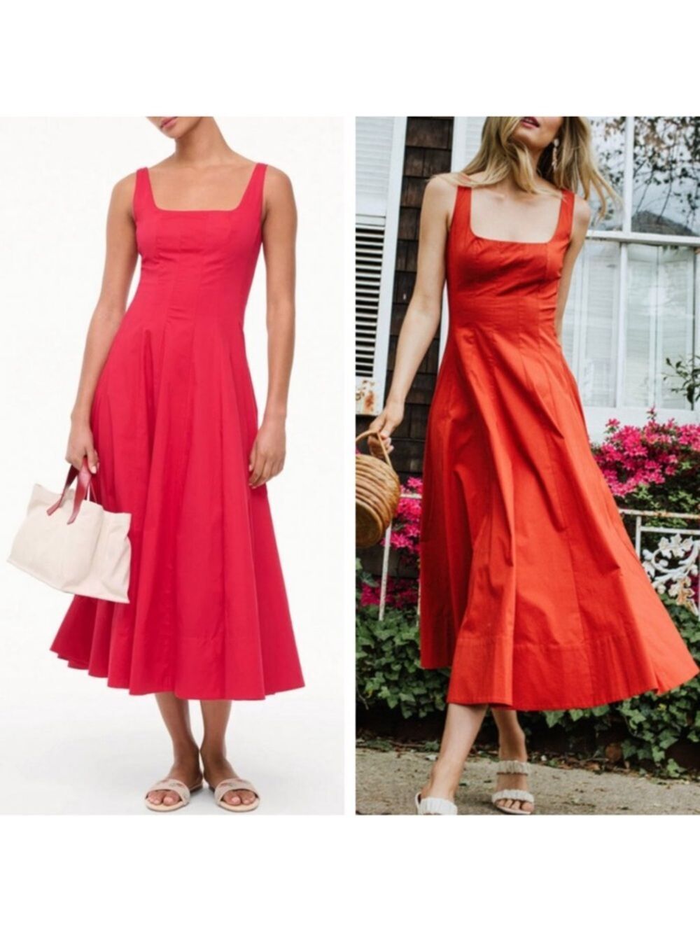 STAUD Wells Midi Dress Cherry Red Rouge Cotton Casual Sz 2 Classic